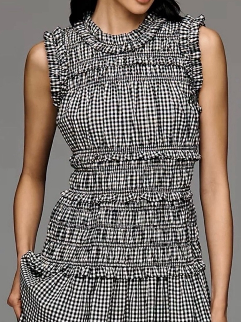 CAROLINE CONSTAS Black and White Gingham Maxi Dress | Sizes S - Picture 4 of 12